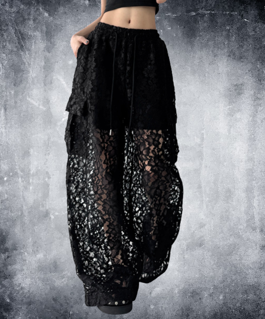 casual sheer lace style wide pants EN3105