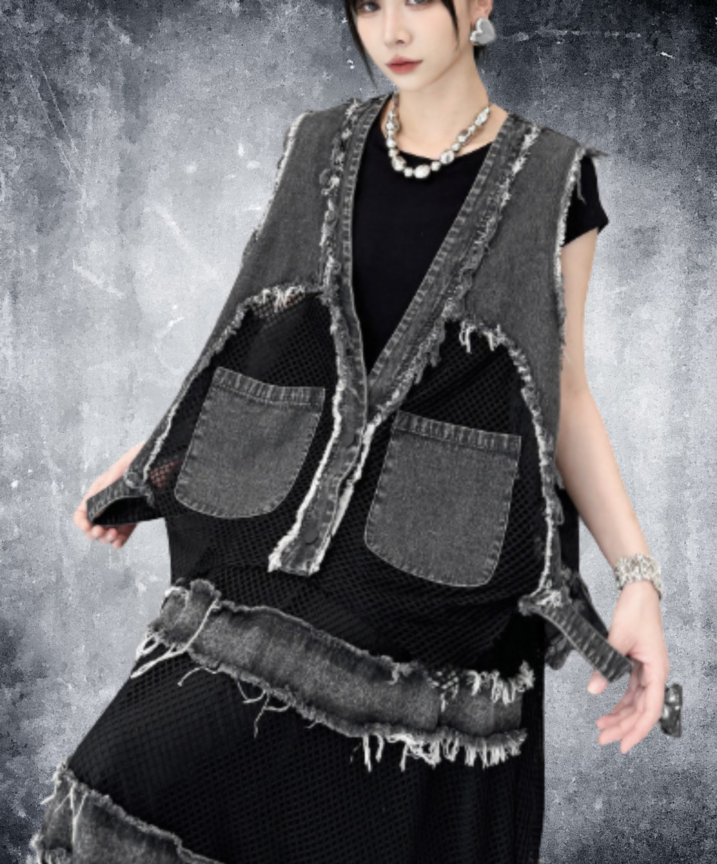 european-style mesh patchwork vest  EN2998