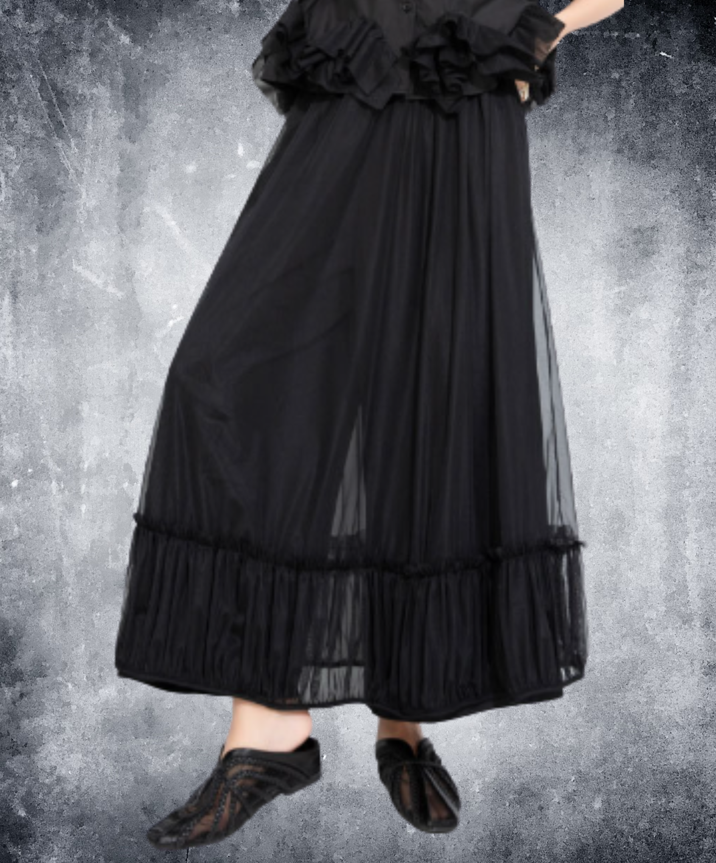 high-waisted sheer two-piece style wide pants EN3032