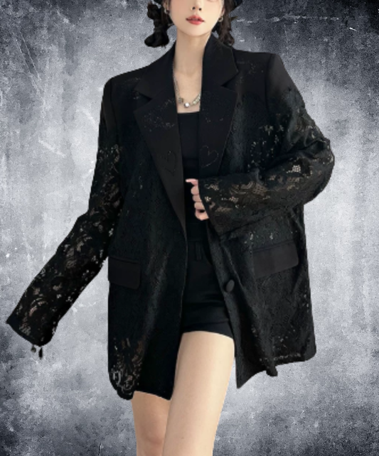 dark lace-panelled openwork design jacket EN3139