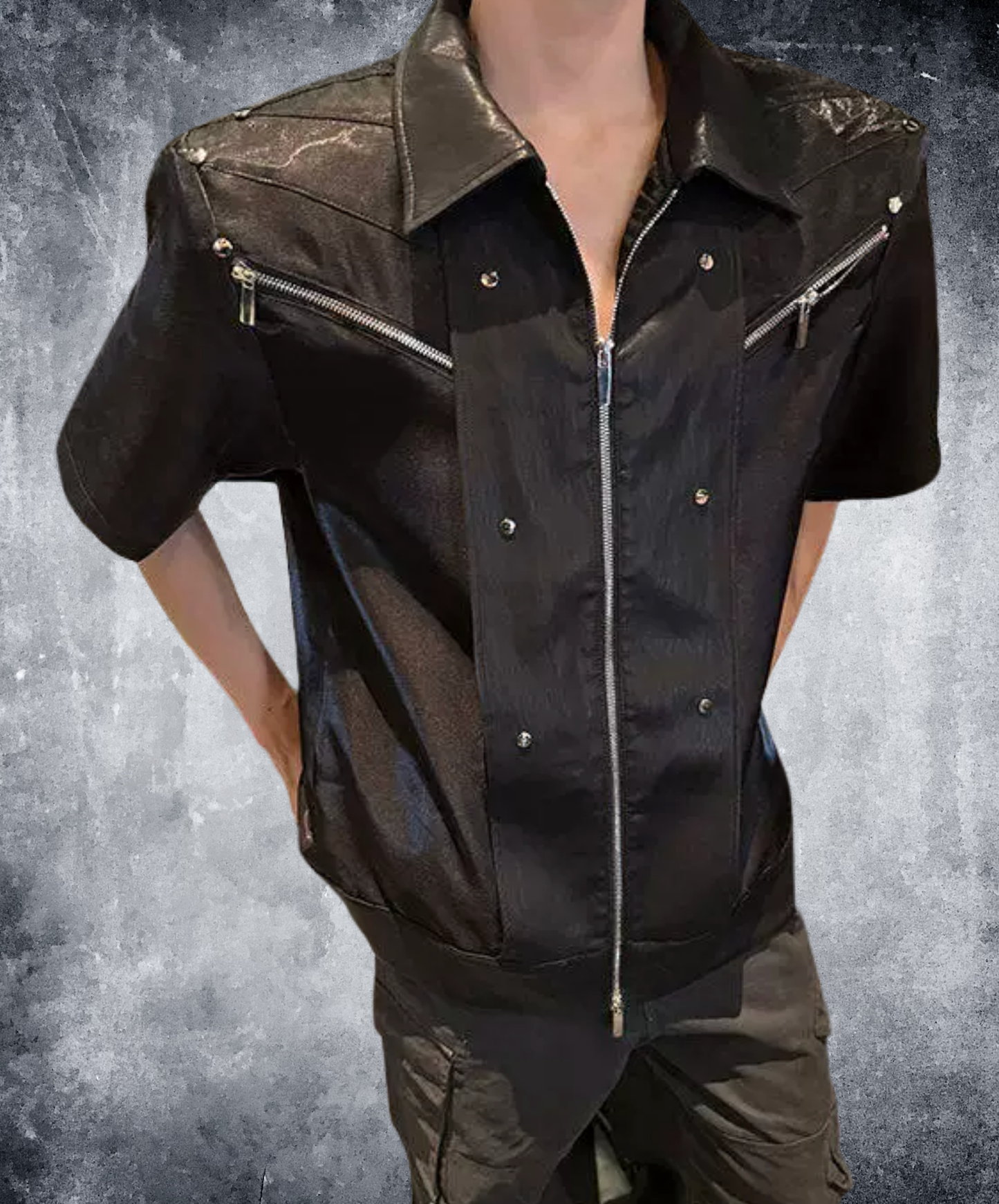 zip-up glossy studs shirt EN2859