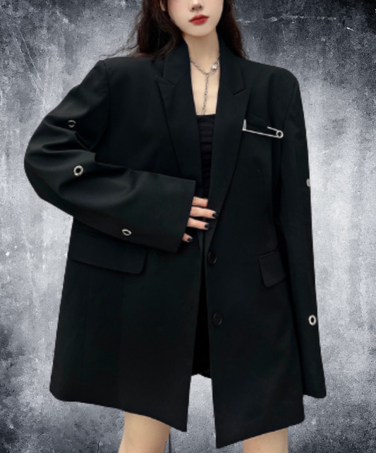 oversized safety pin and eyelet accents jacket EN3164