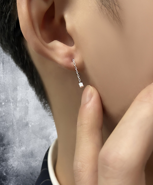 silver chain square earrings EN1616