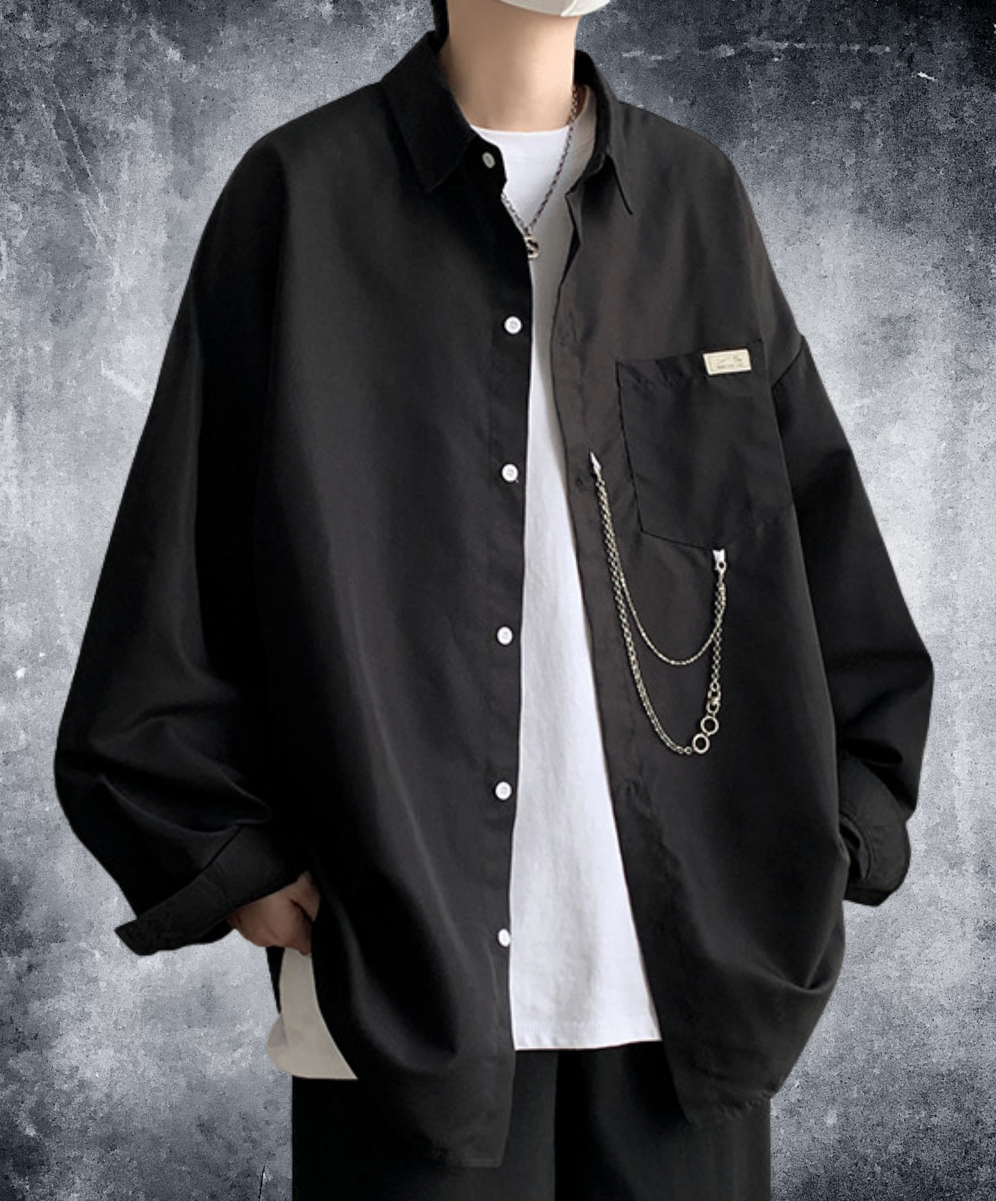 dark chain-decorated oversized shirt EN2761