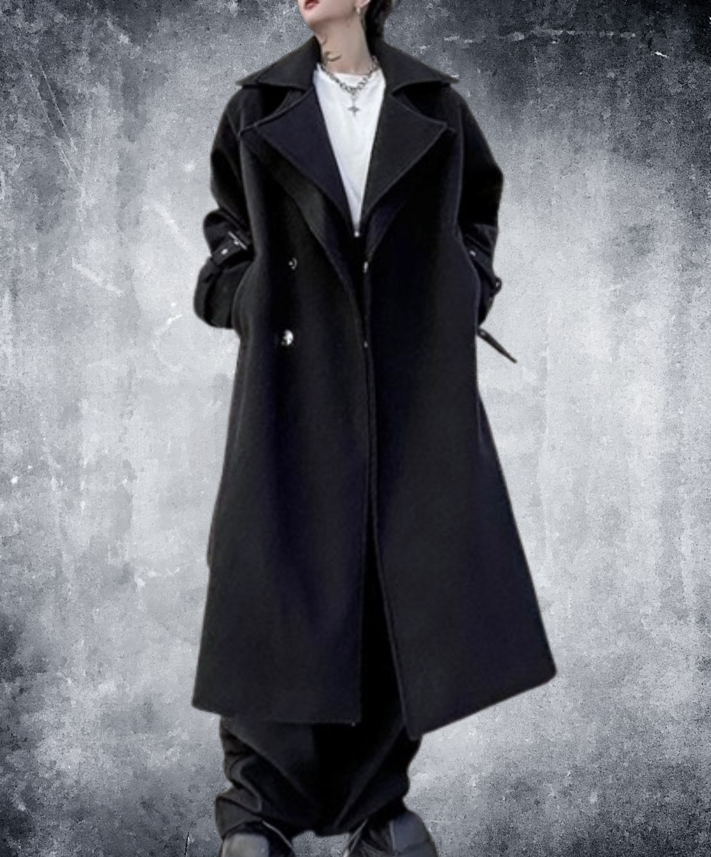 double layered collar long wool coat EN1886