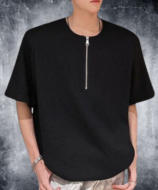 metal zipper decoration solid color t-shirt EN2098