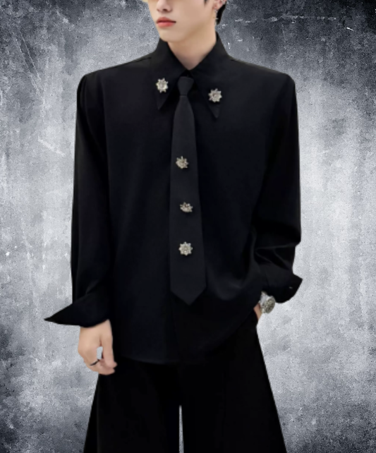 metallic floral tie embellishment shirt EN3085