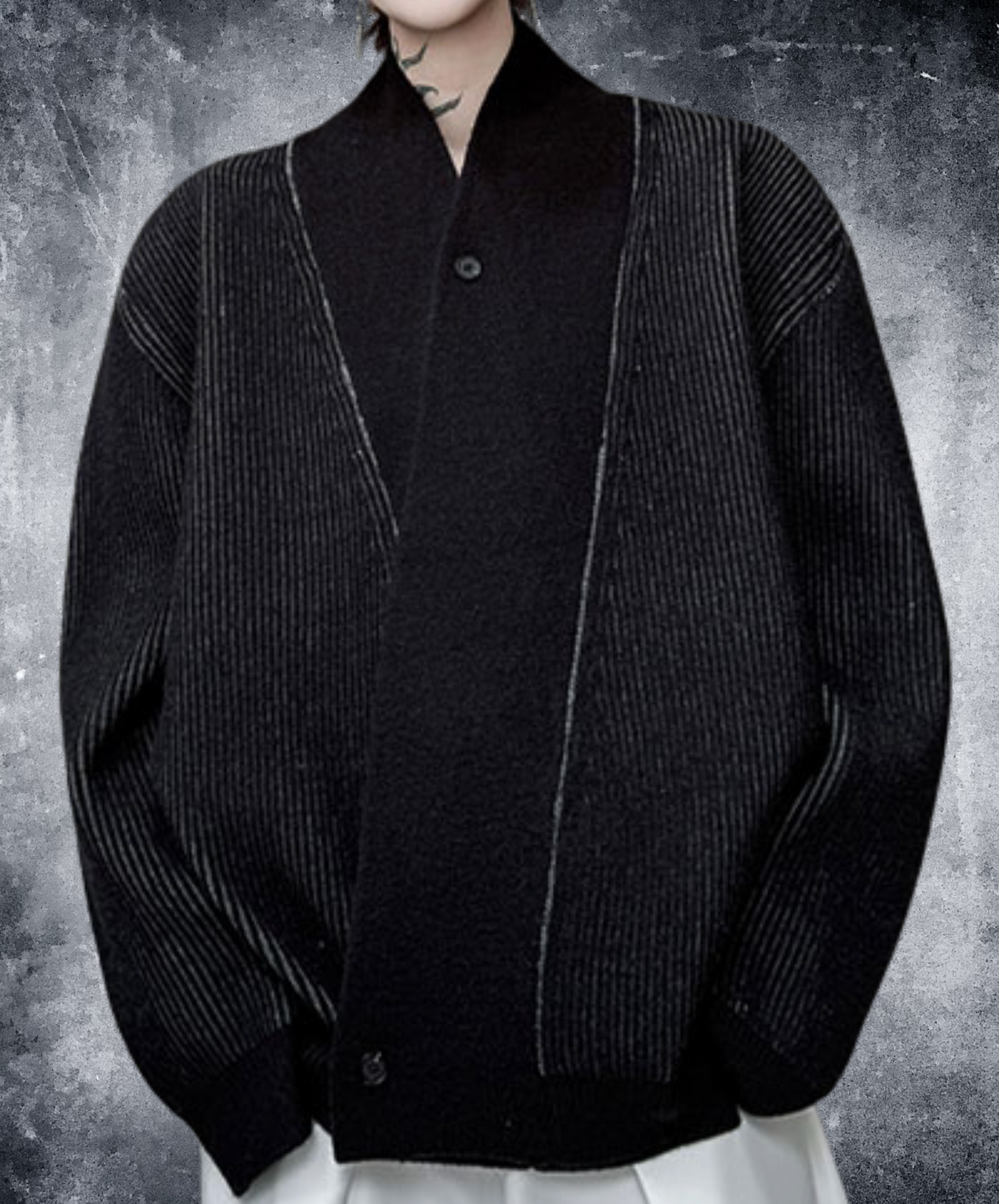 plain x striped knit cardigan EN2531