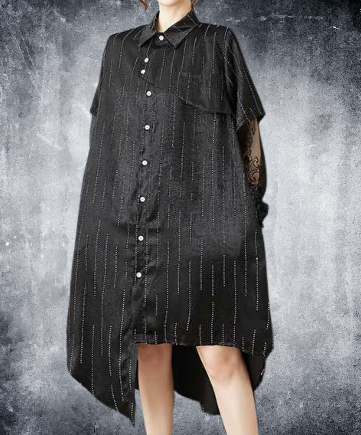 diamond stripe stitch lace long shirt EN2837