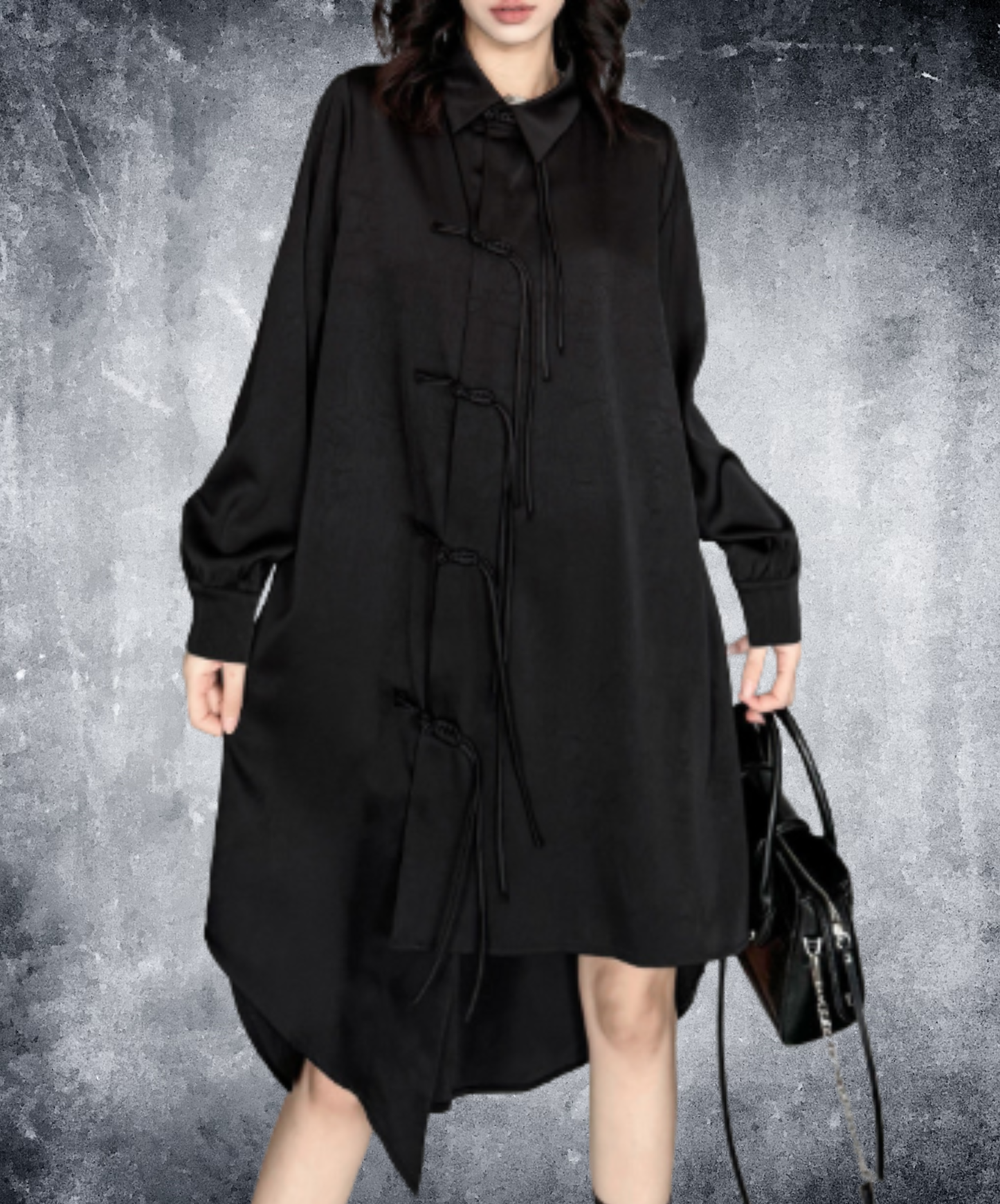 dark chinese-style irregular-cut button long shirt EN3109