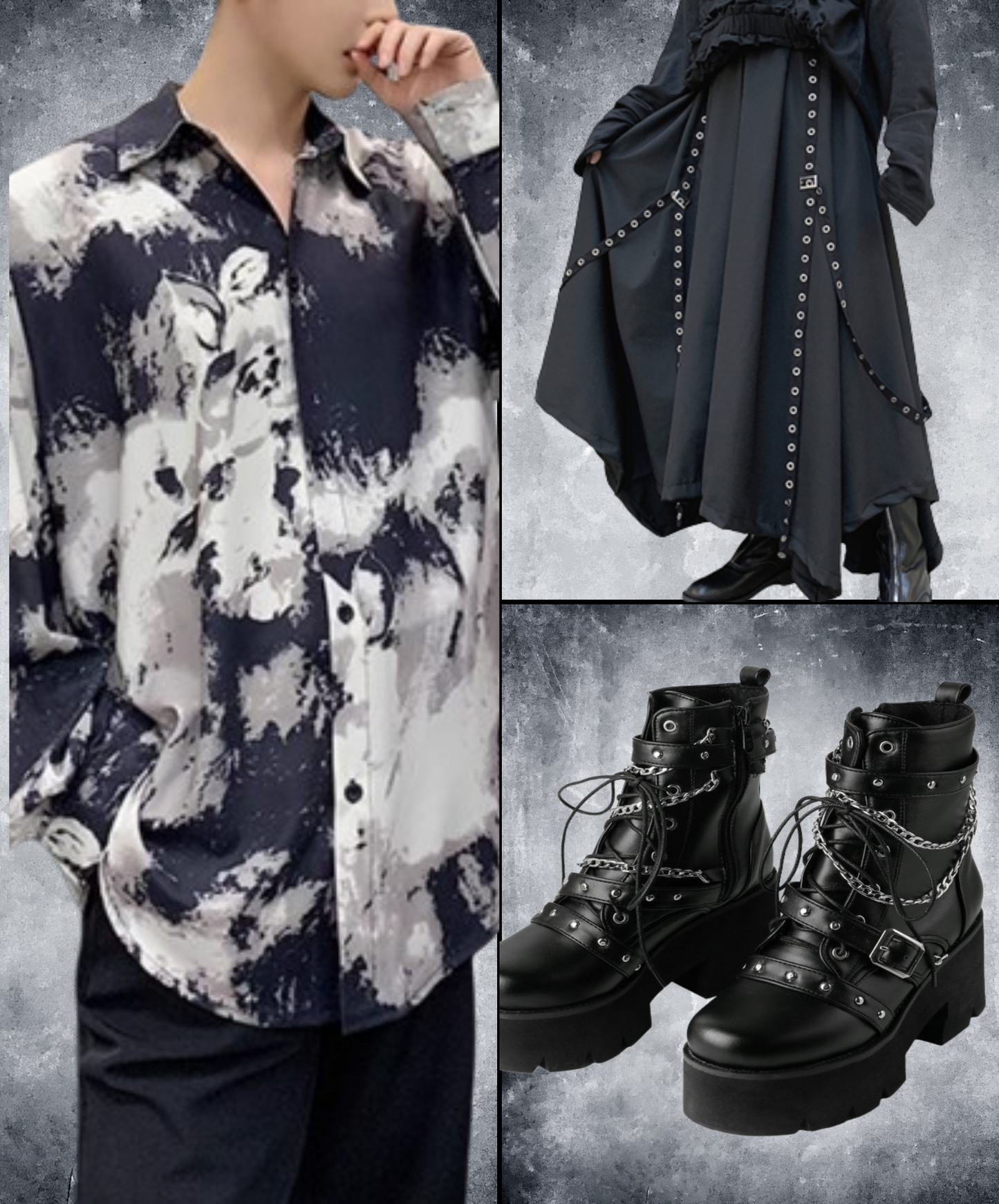 【style53】dark mode outfit set EN1850（shirt+ pants+ boots set）