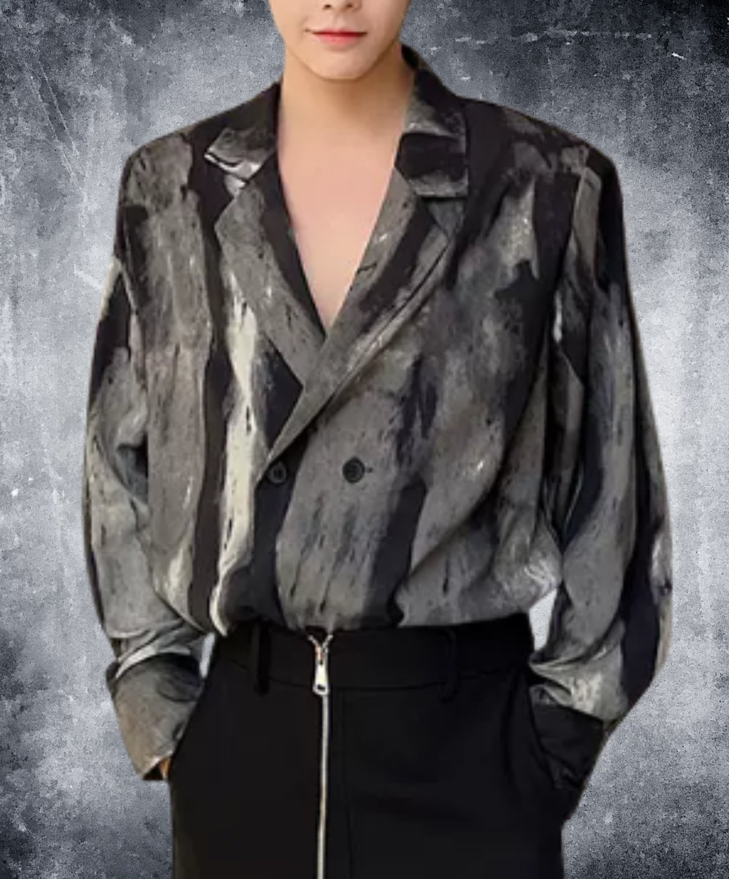 Ink-black spliced design shirt EN3070