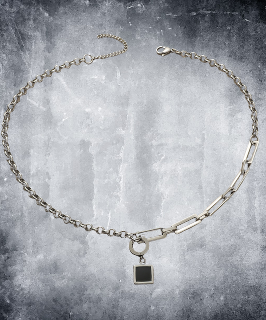 square chain black stone necklace EN2515