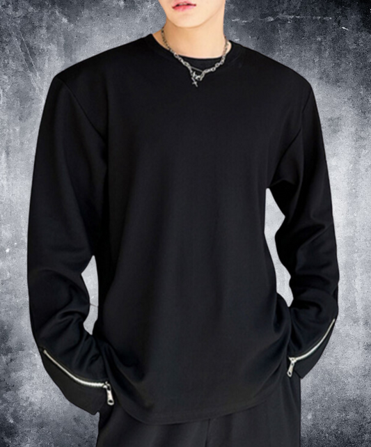dark zip-up cuff design long t-shirt EN1621
