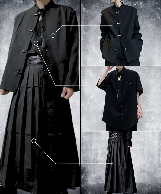 【style51】dark mode outfit set EN1848（jacket + shirt + skirt set）