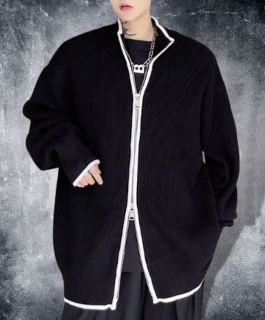dark bicolor double zipper sweater EN1259