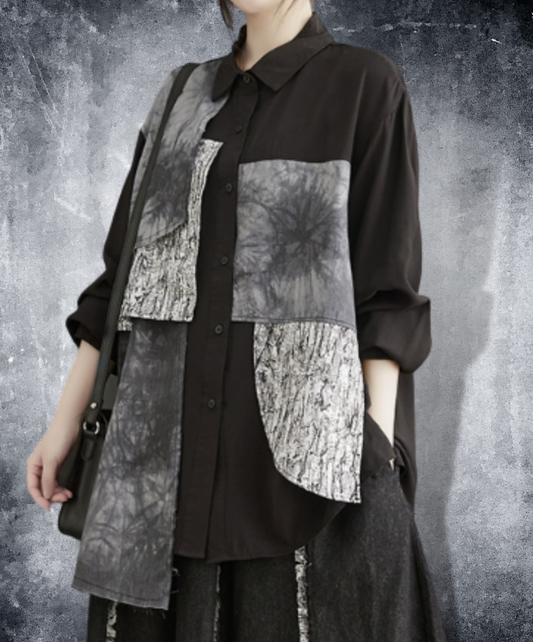 dark patchwork design shirt EN1103