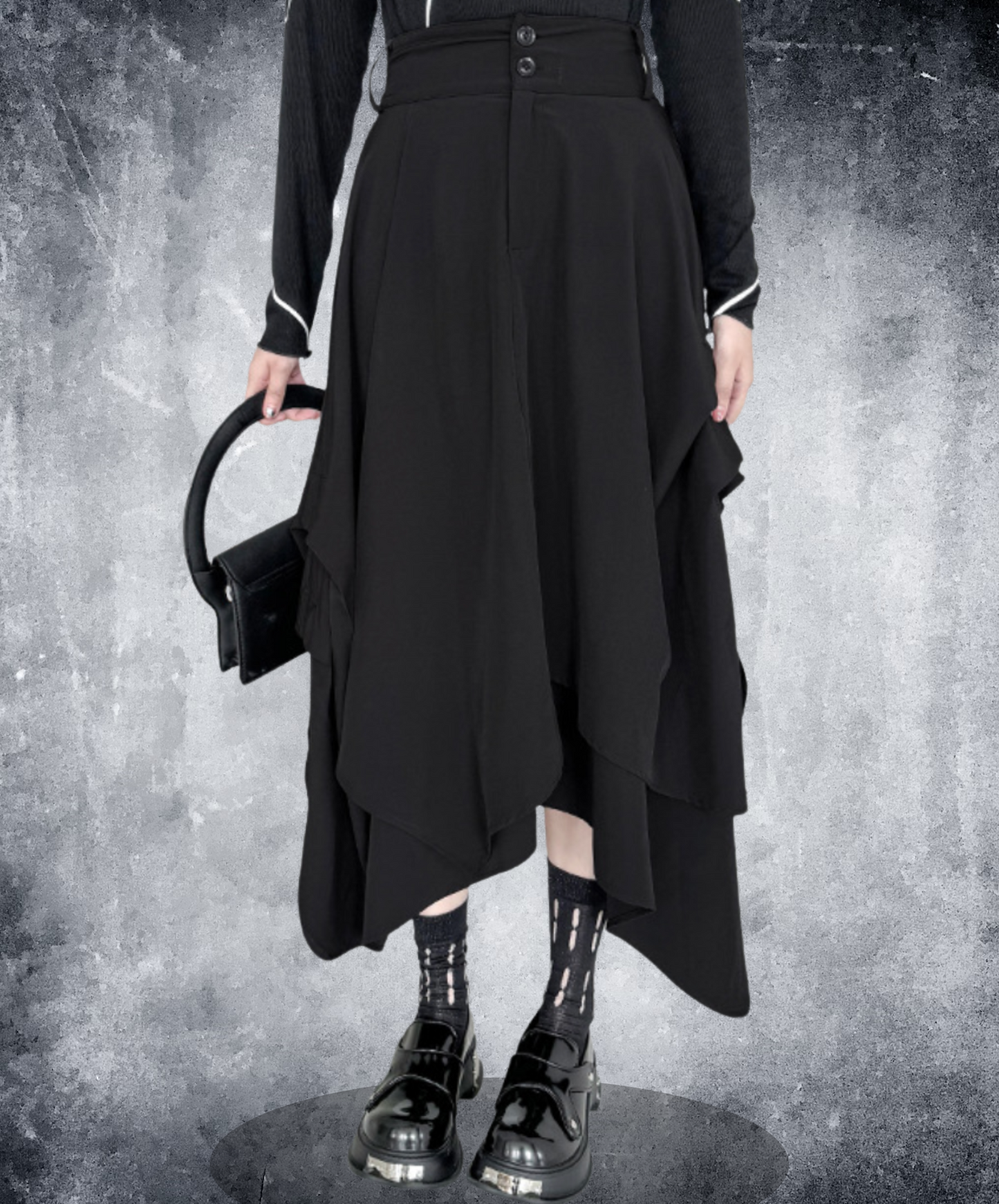 dark asymmetric drape buttons skirt EN2330