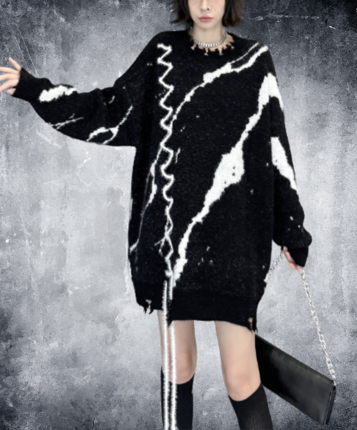art-style patterned lace-up design sweater EN3205