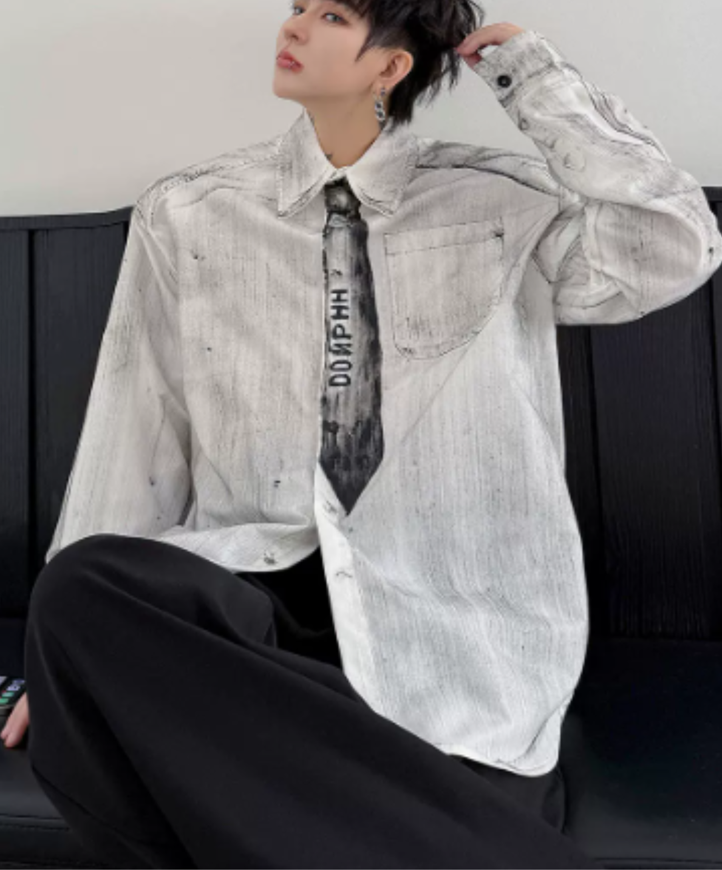vintage-style tie motif design shirt EN3170