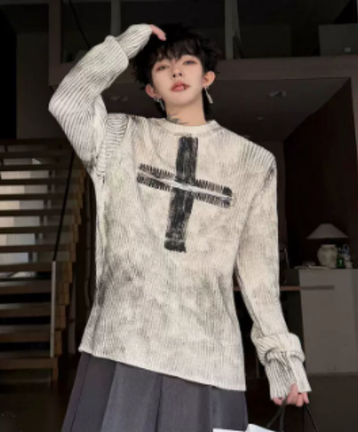 front-motif zip design sweater EN3242