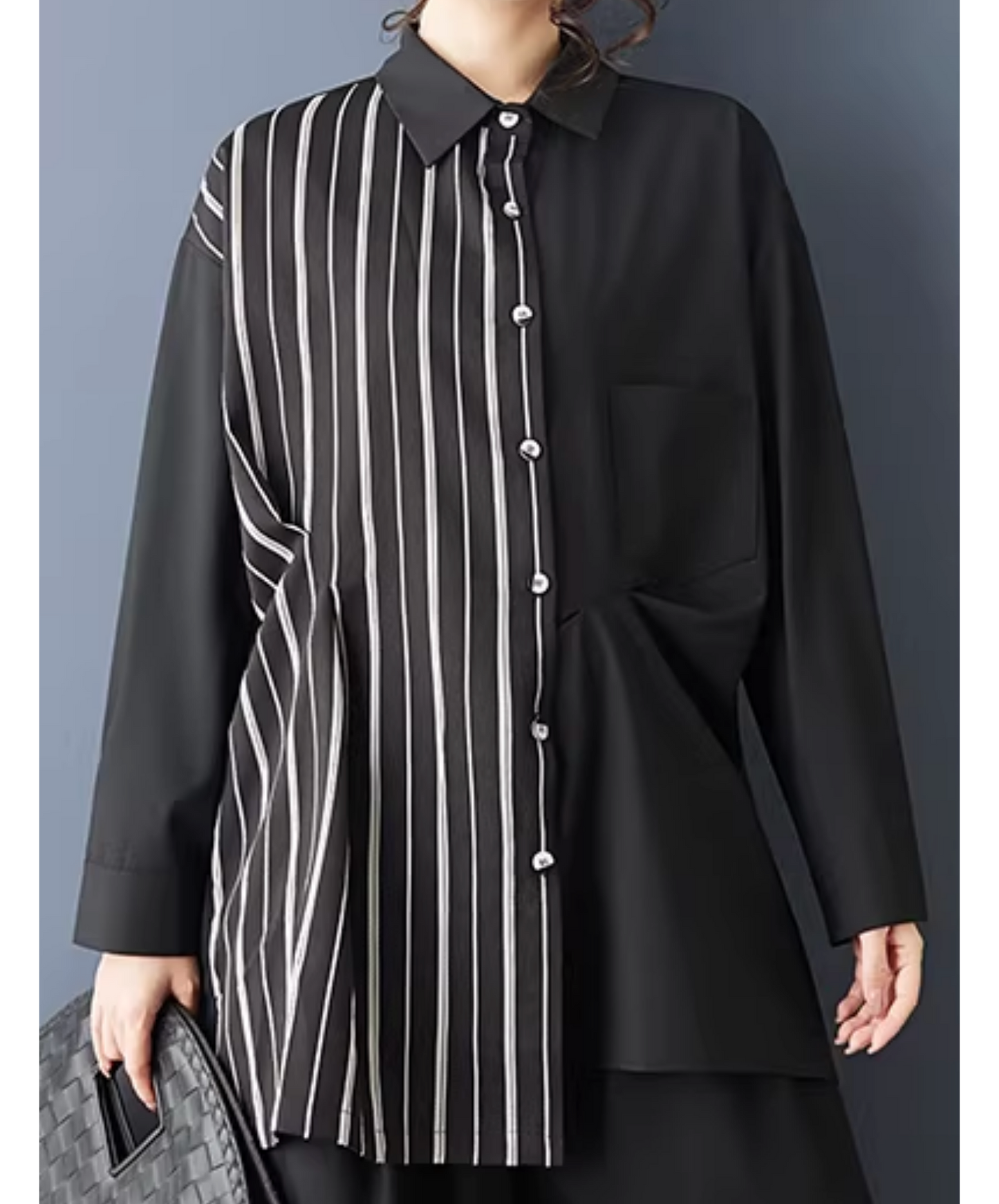 dark striped patchwork mid-length shirt EN2797