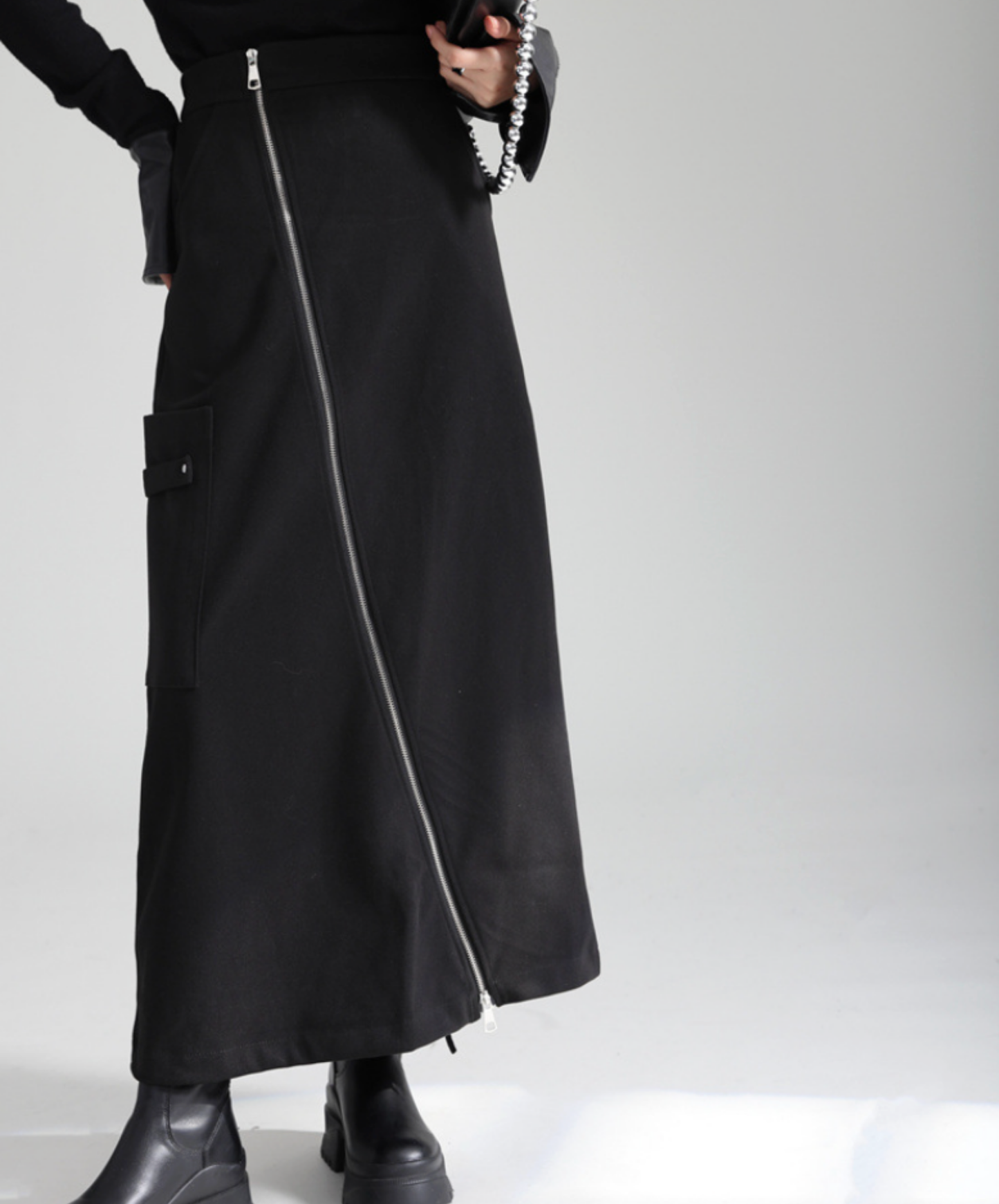 irregular zipper velvet skirt EN2732