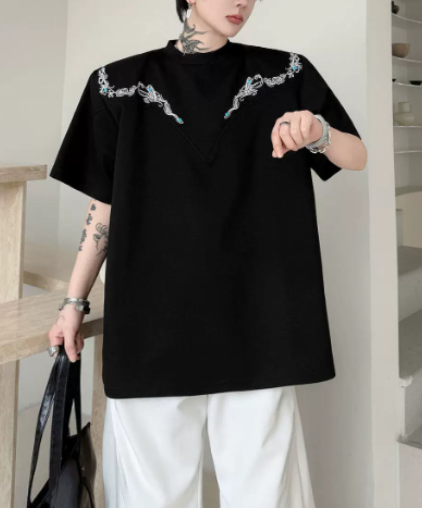 retro embroidery beads t-shirt EN2873