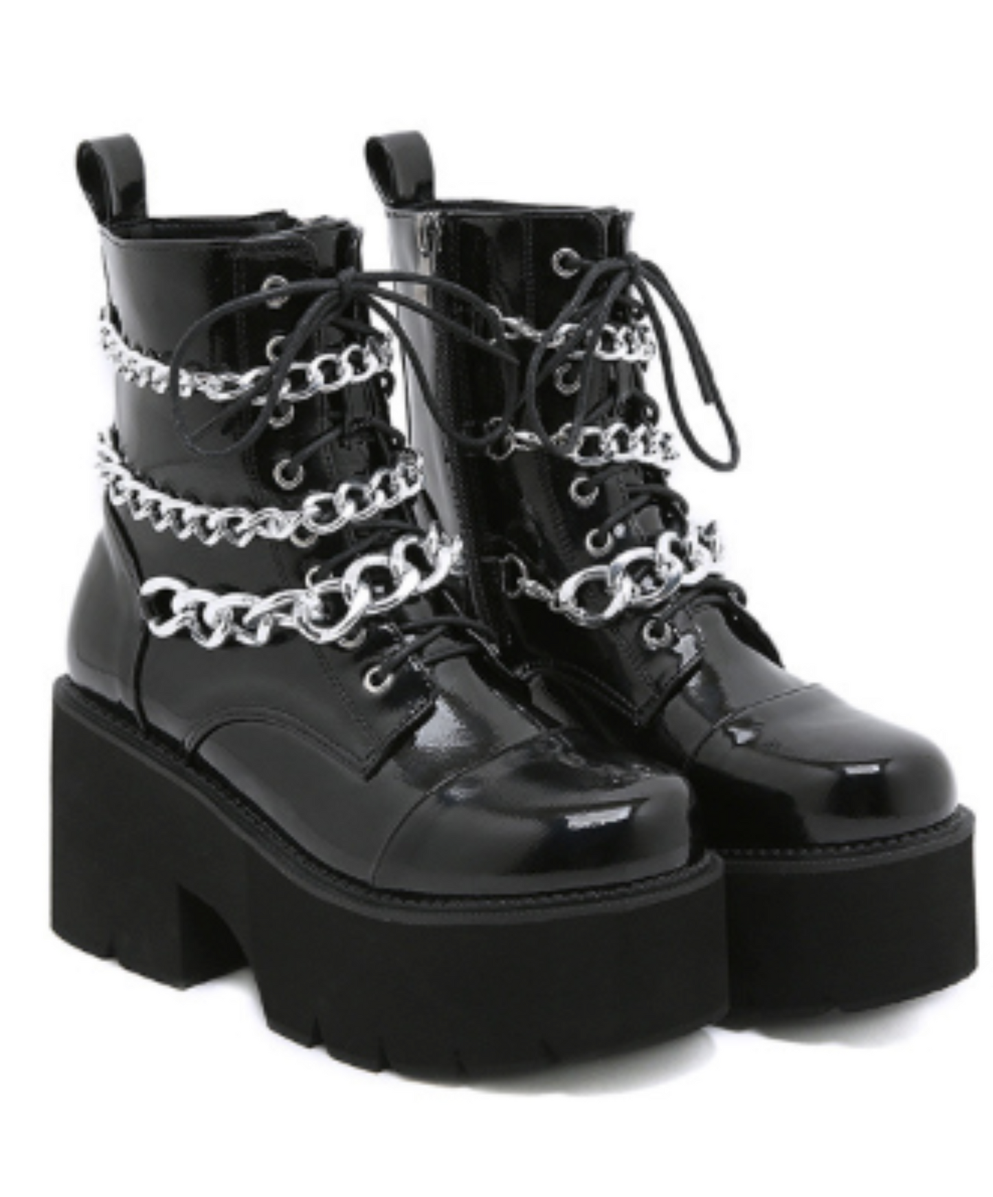 triple chain enamel zip up boots EN2003