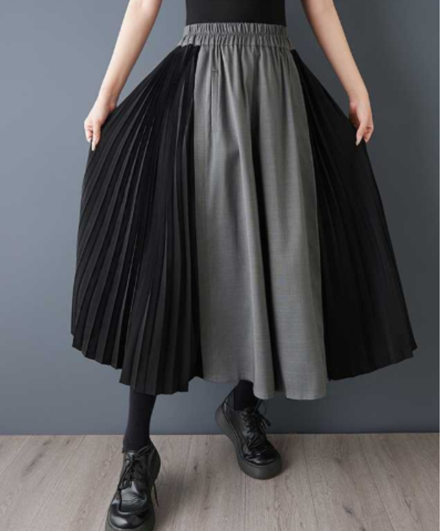 dark-toned pleated cropped trousers wide pants EN3048