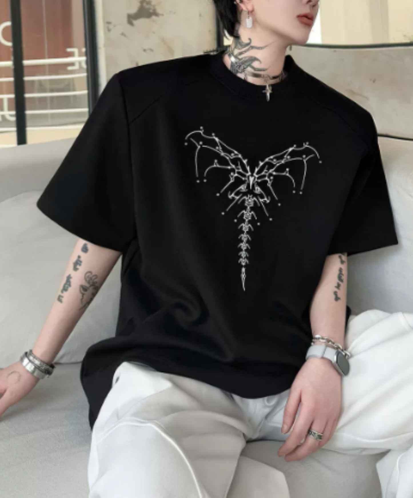 dark heart bead embroidery t-shirt EN2875
