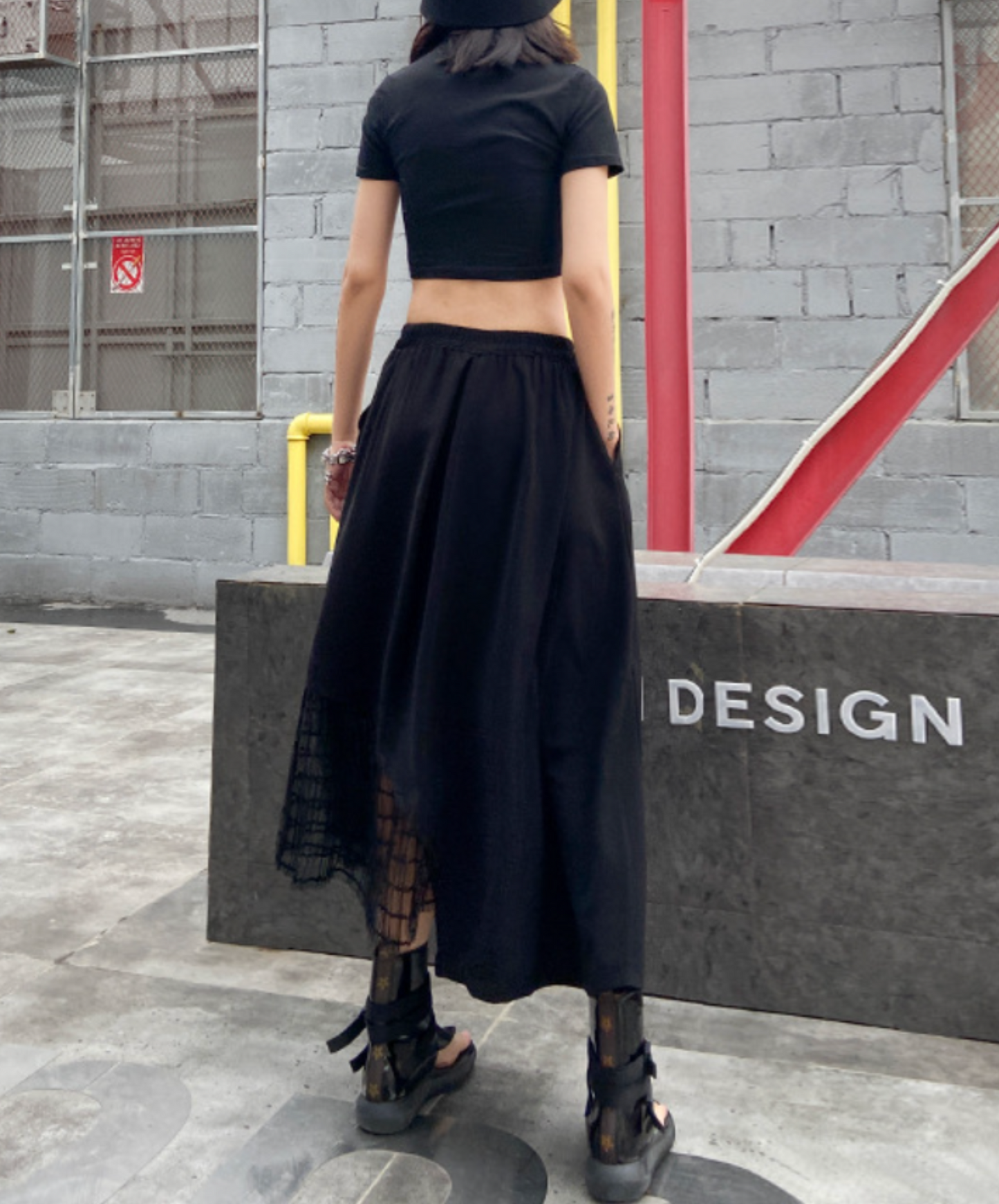 mixed material stitch mesh skirt EN2331