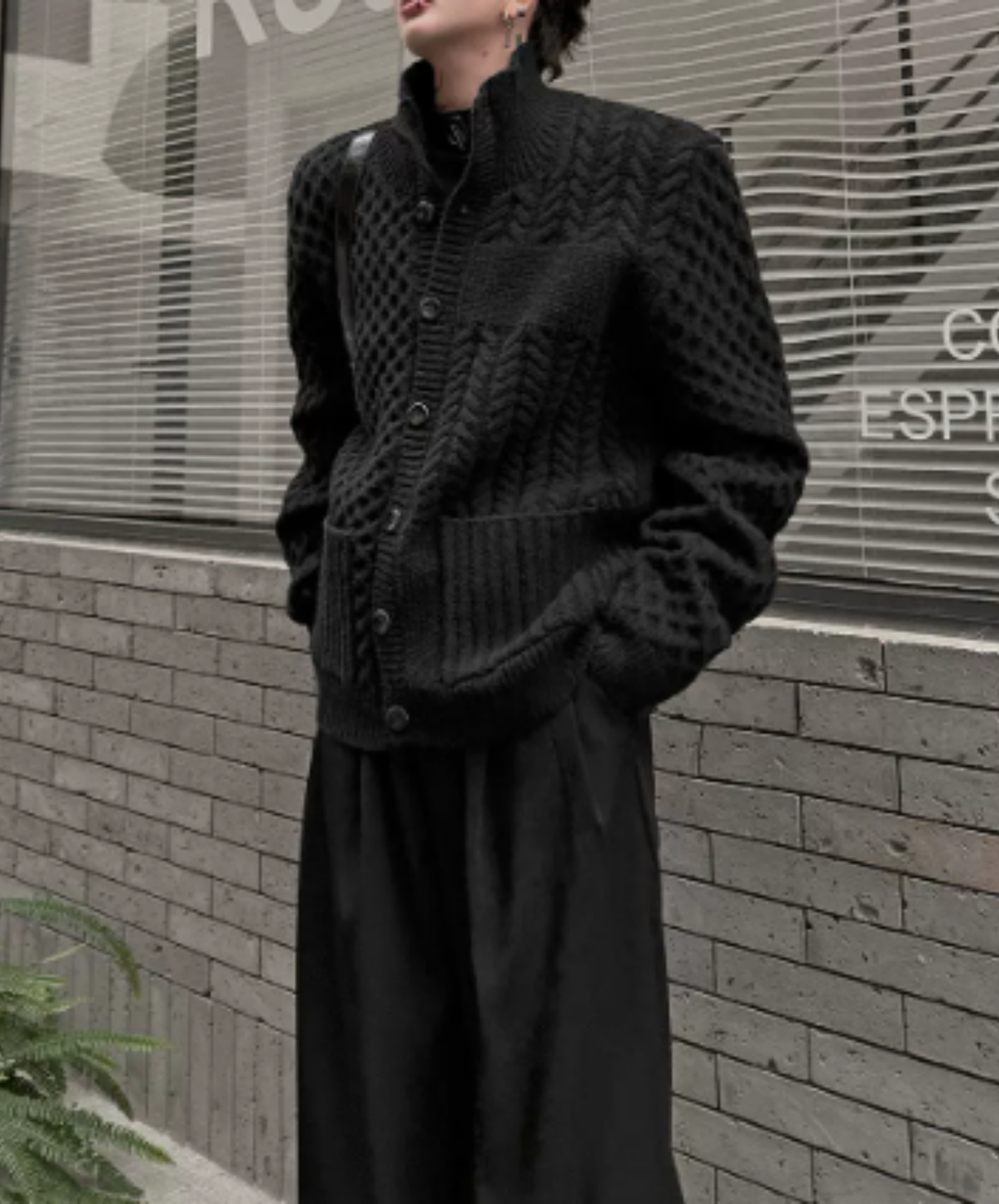 high-neck raised-relief knitting cardigan EN3256