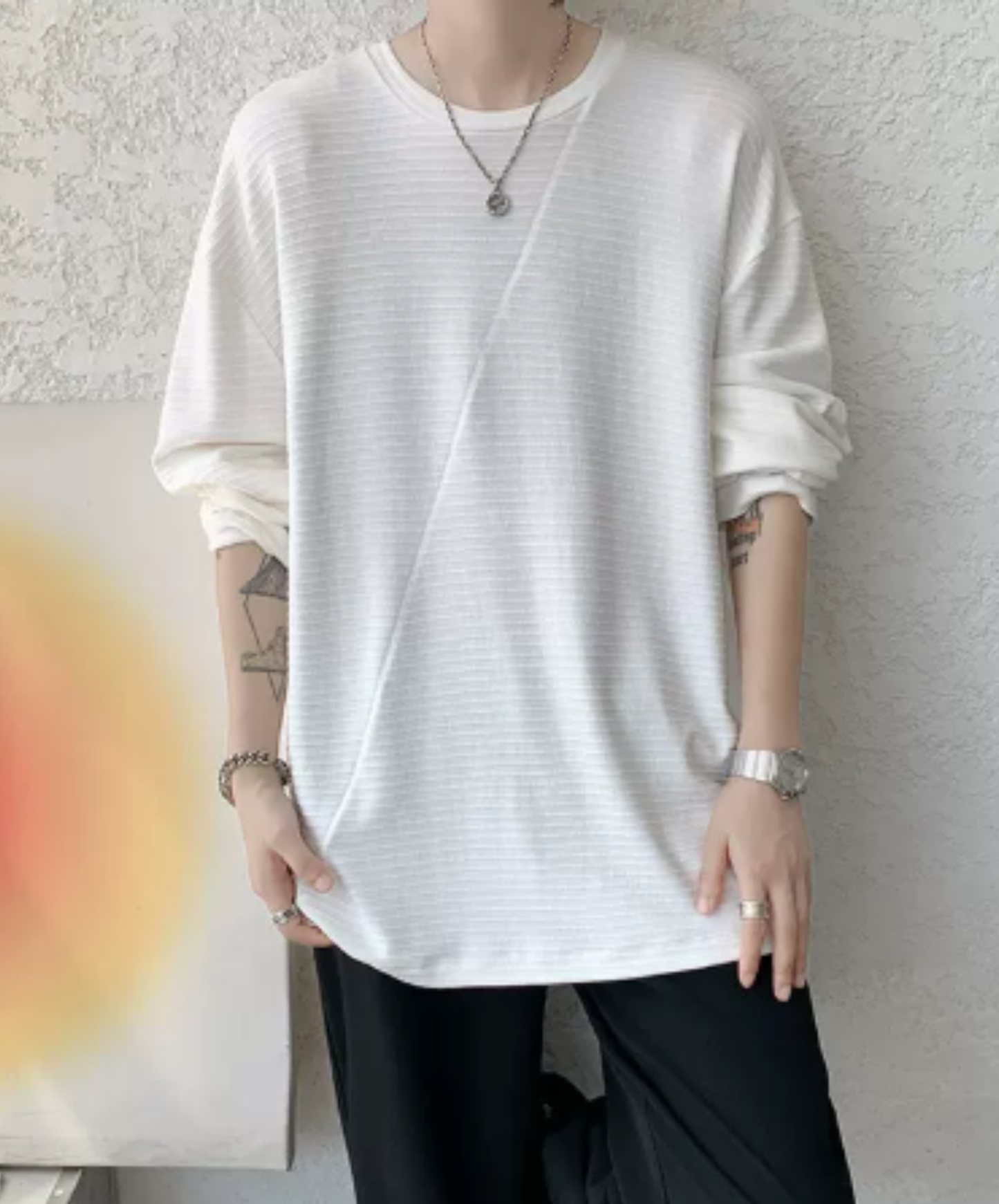 brushed finish with border t-shirt EN3126