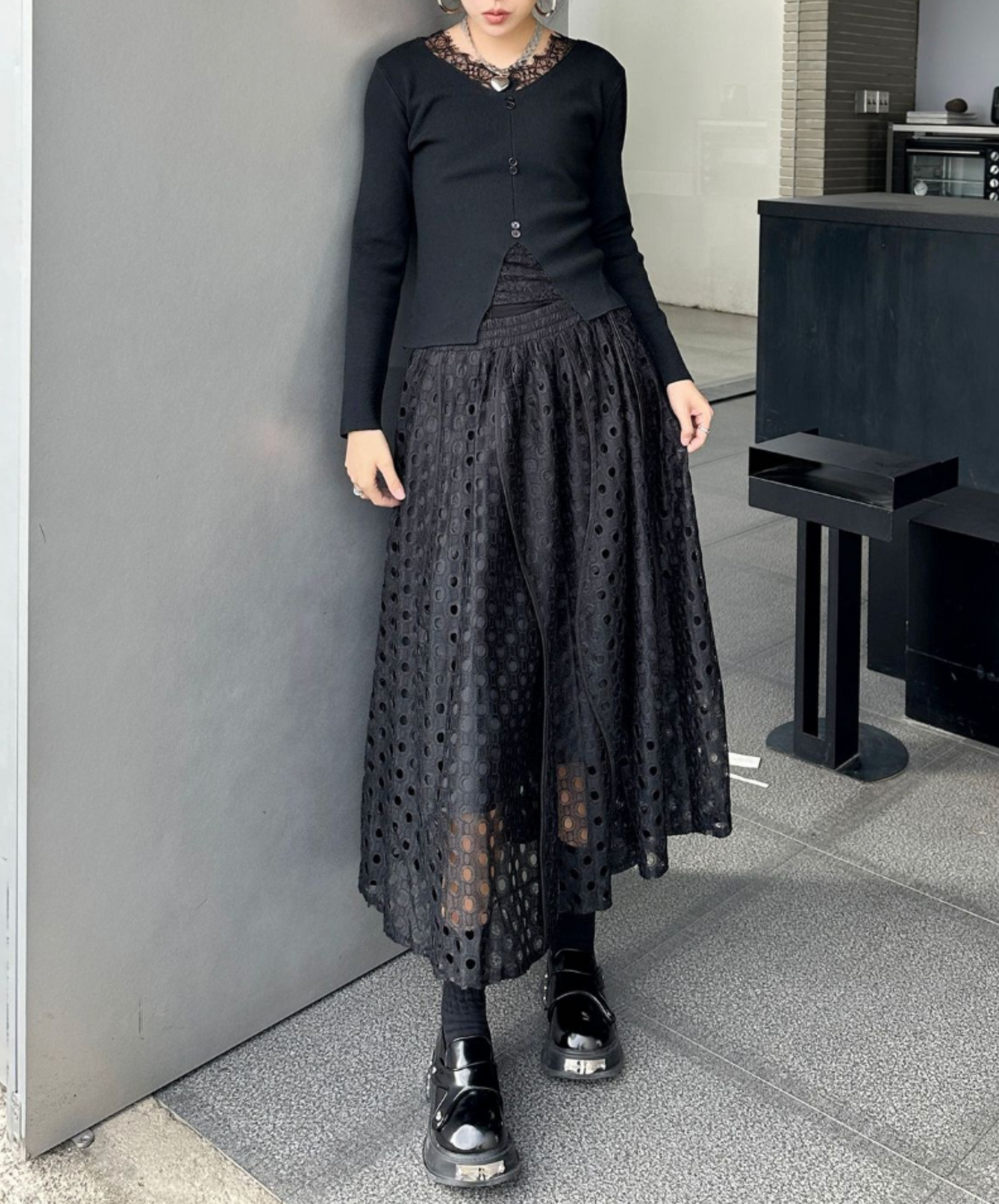 dark eyelet lace a-line skirt EN2335