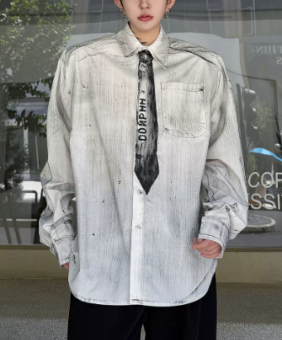 vintage-style tie motif design shirt EN3170
