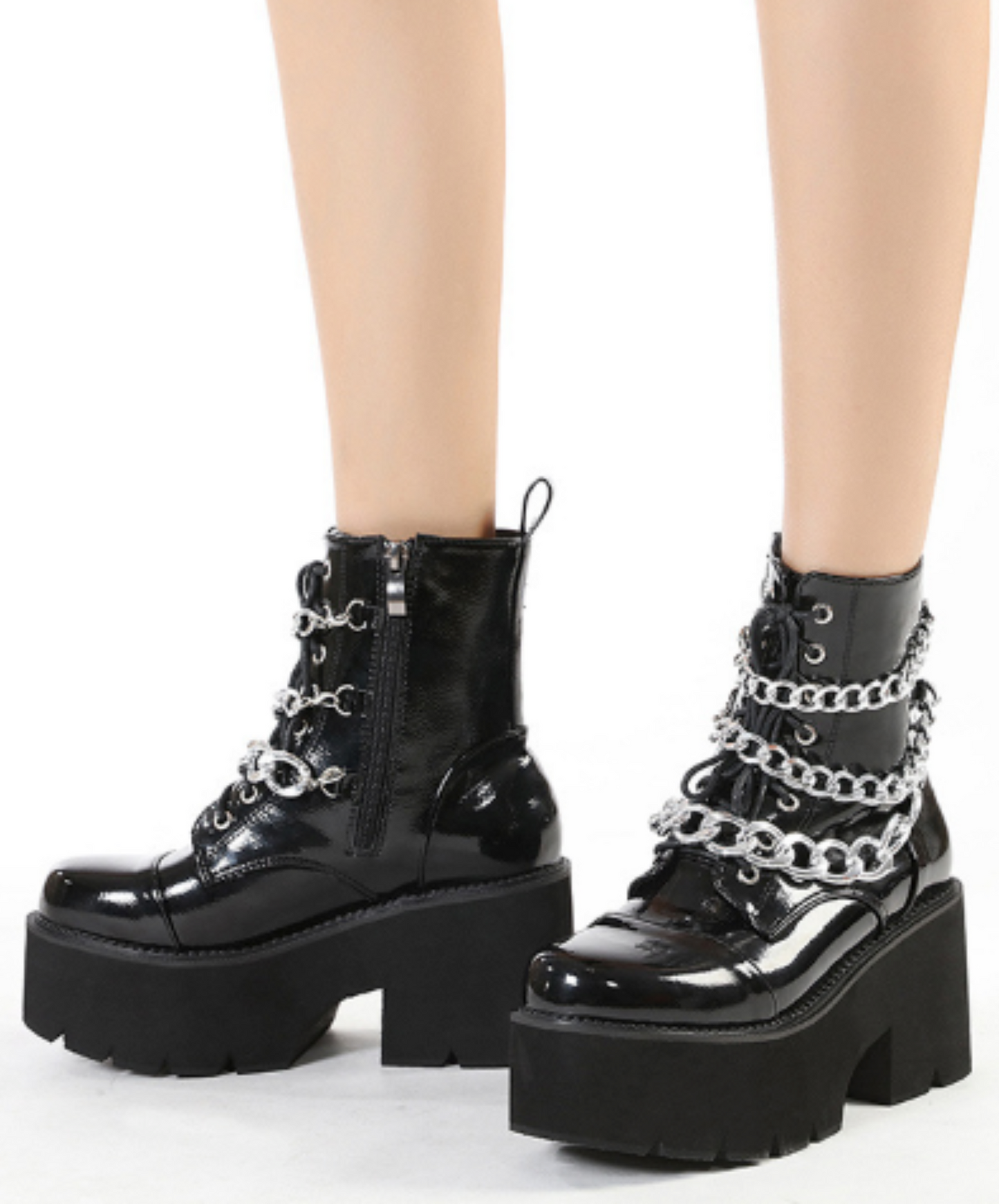 triple chain enamel zip up boots EN2003