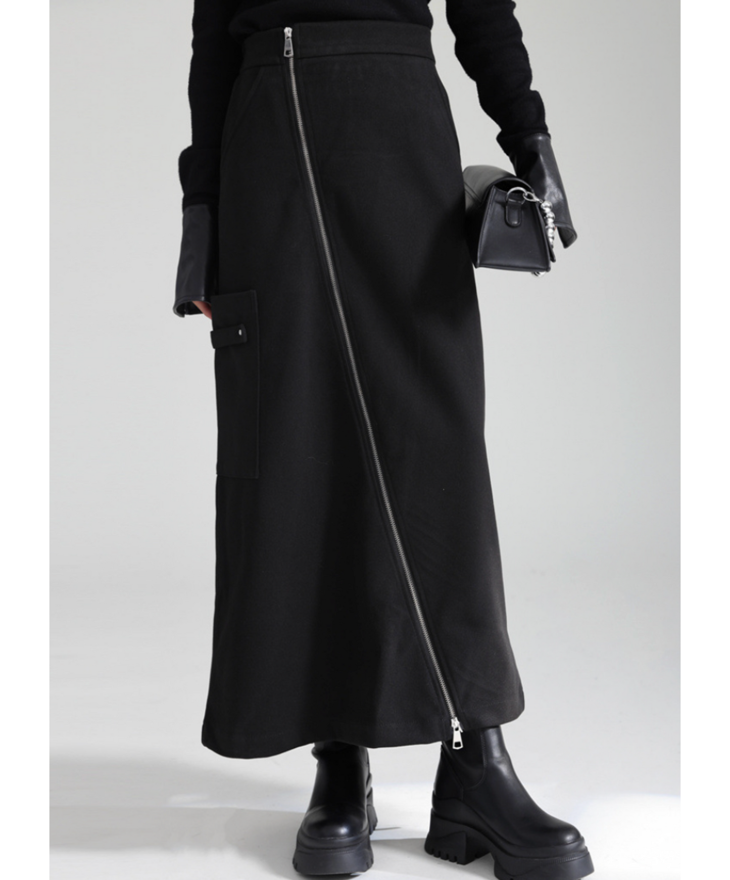 irregular zipper velvet skirt EN2732