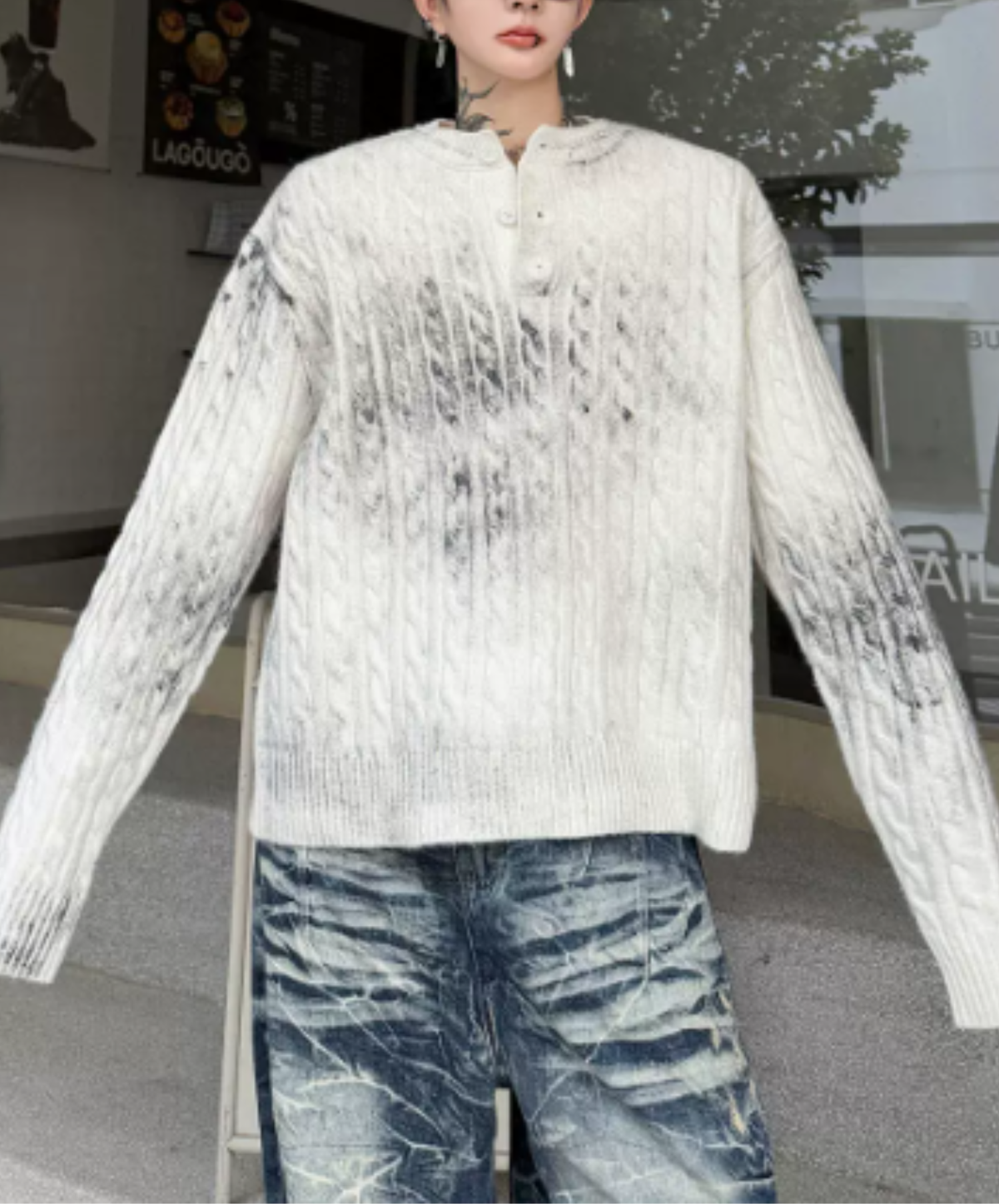 cable-knit with a distressed finish sweater EN3241
