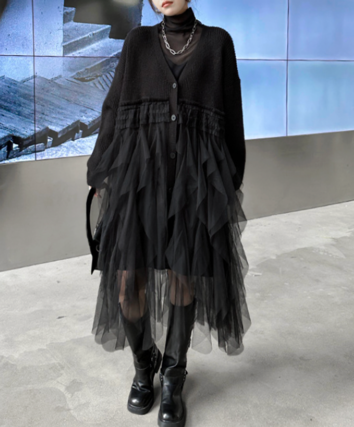 layered ruffle tulle cardigan EN2448