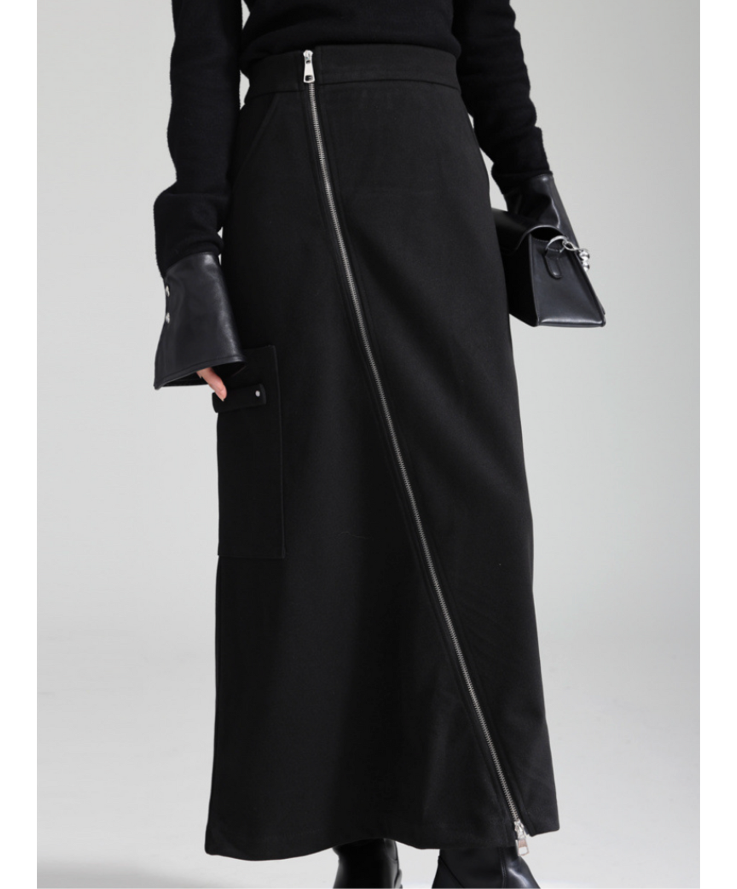 irregular zipper velvet skirt EN2732