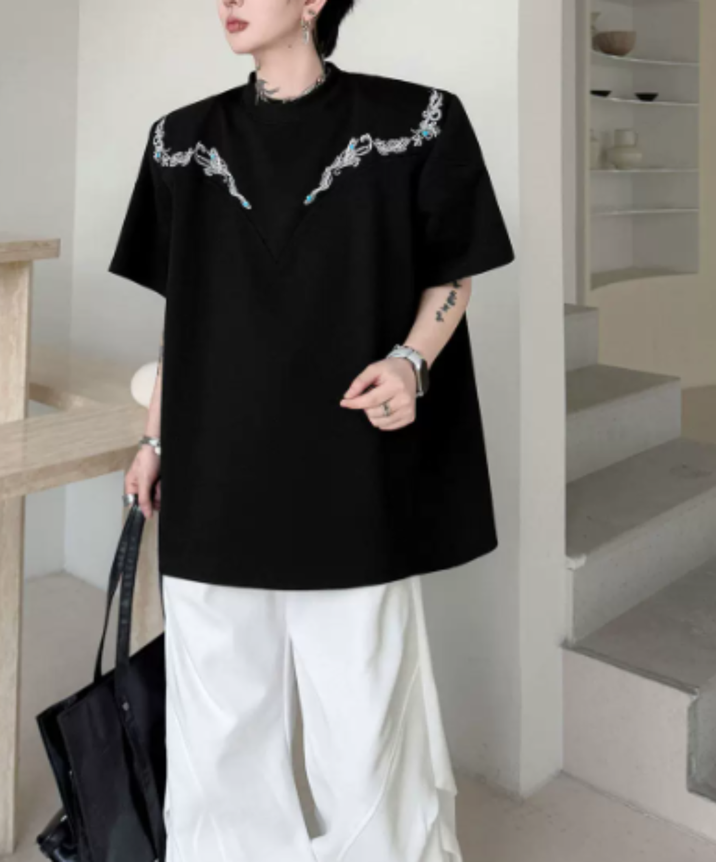 retro embroidery beads t-shirt EN2873