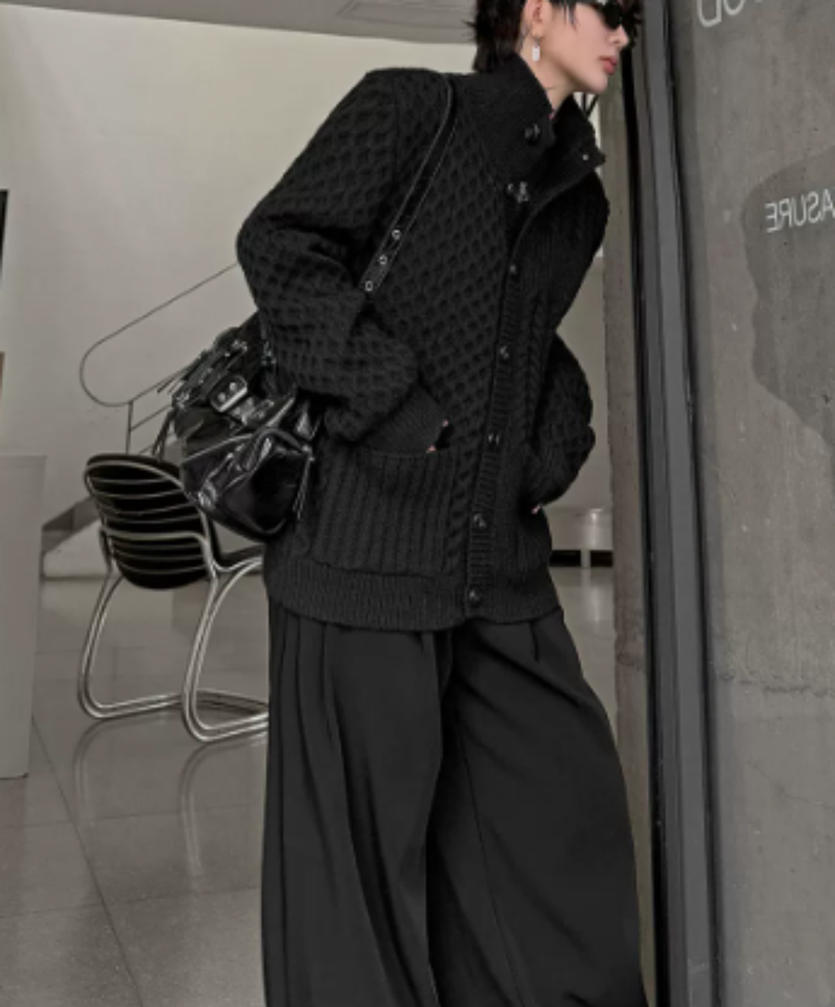 high-neck raised-relief knitting cardigan EN3256