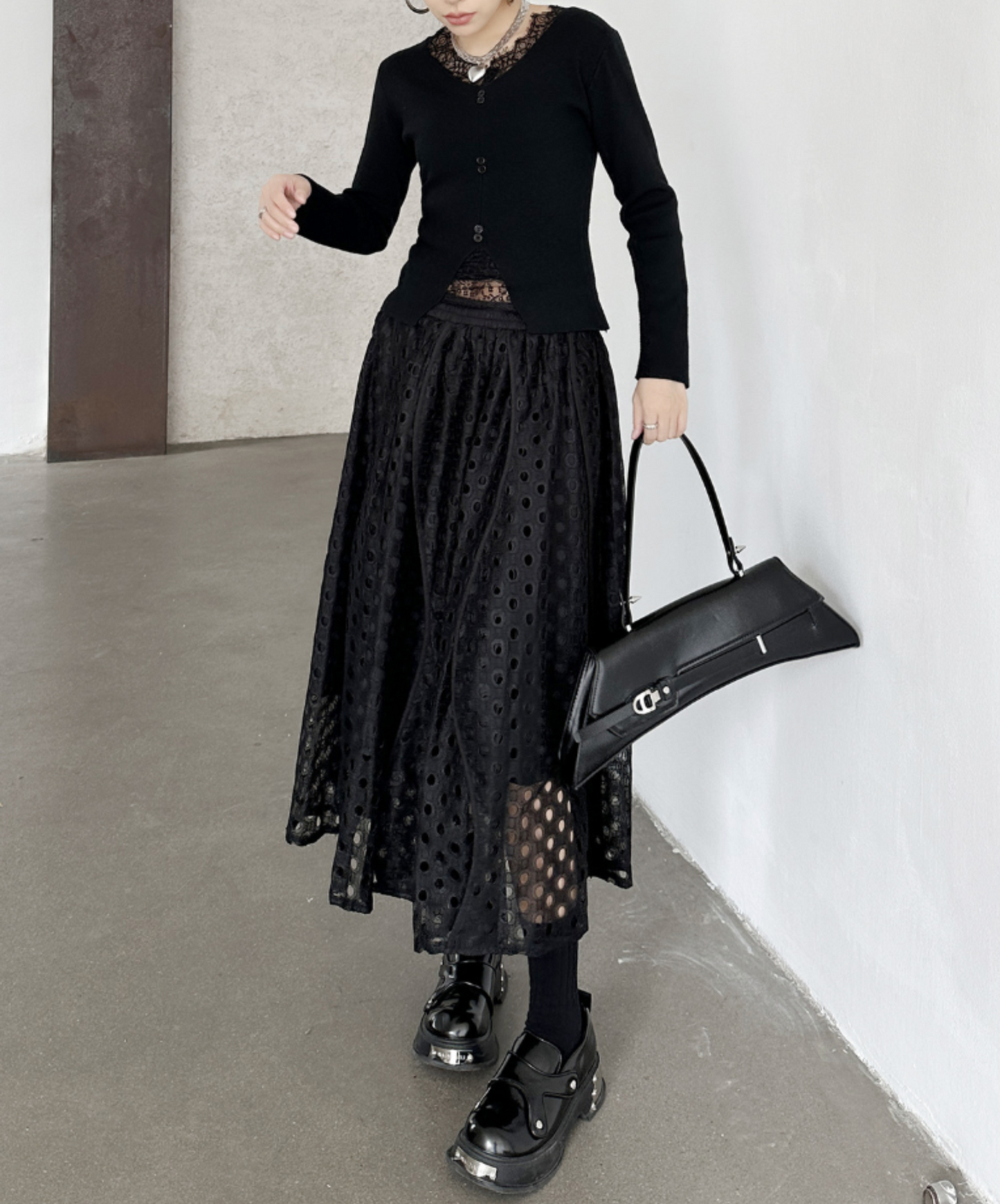 dark eyelet lace a-line skirt EN2335