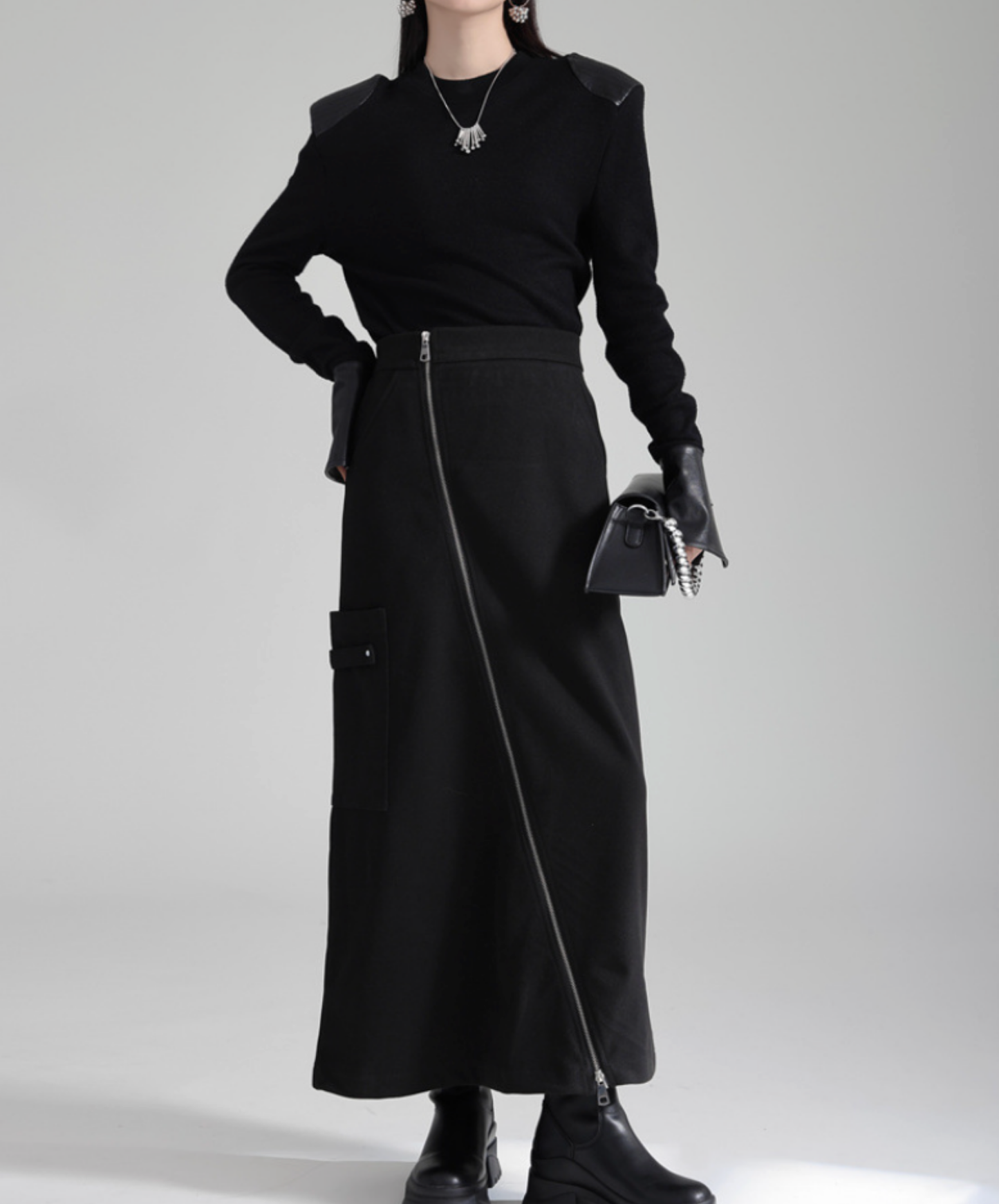 irregular zipper velvet skirt EN2732