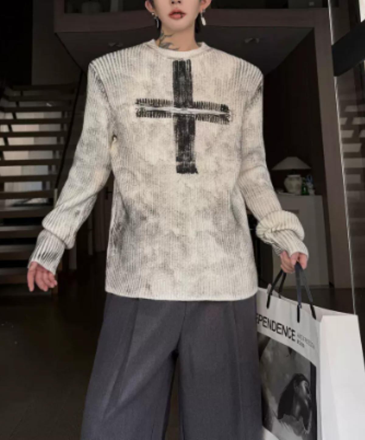 front-motif zip design sweater EN3242