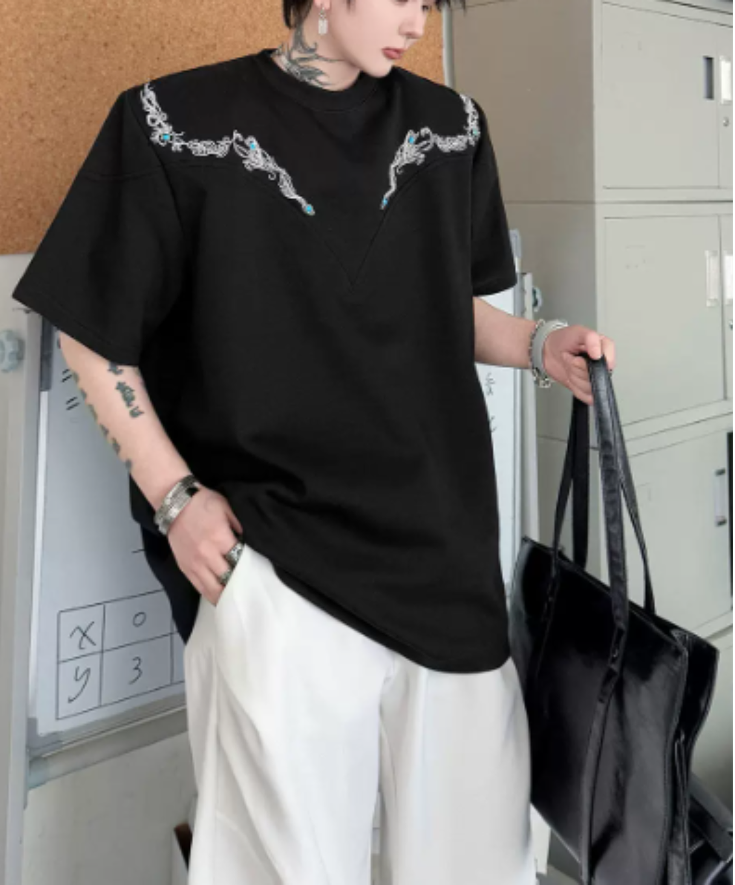 retro embroidery beads t-shirt EN2873