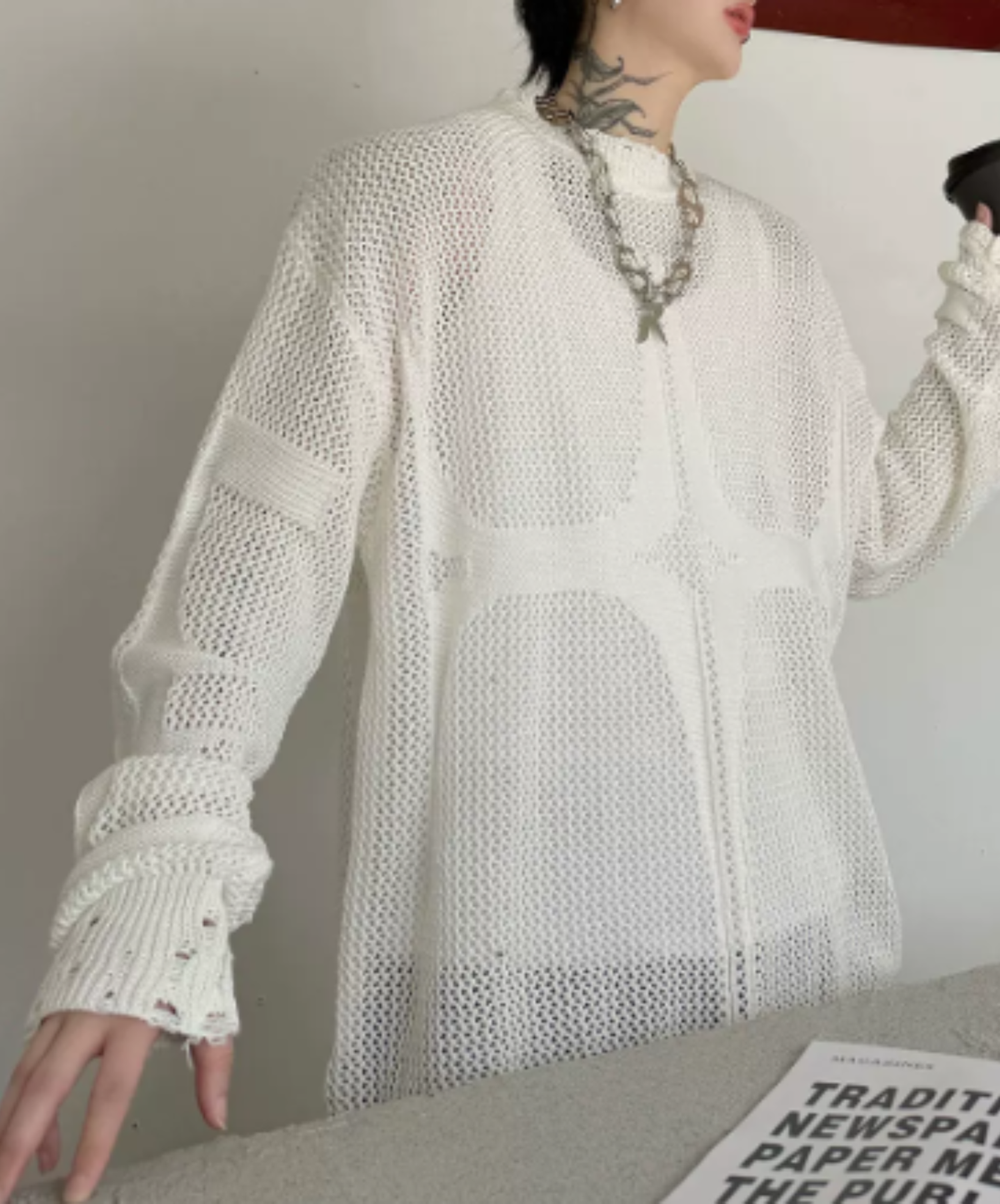 open-knit pattern with distressed finish sweater EN3206