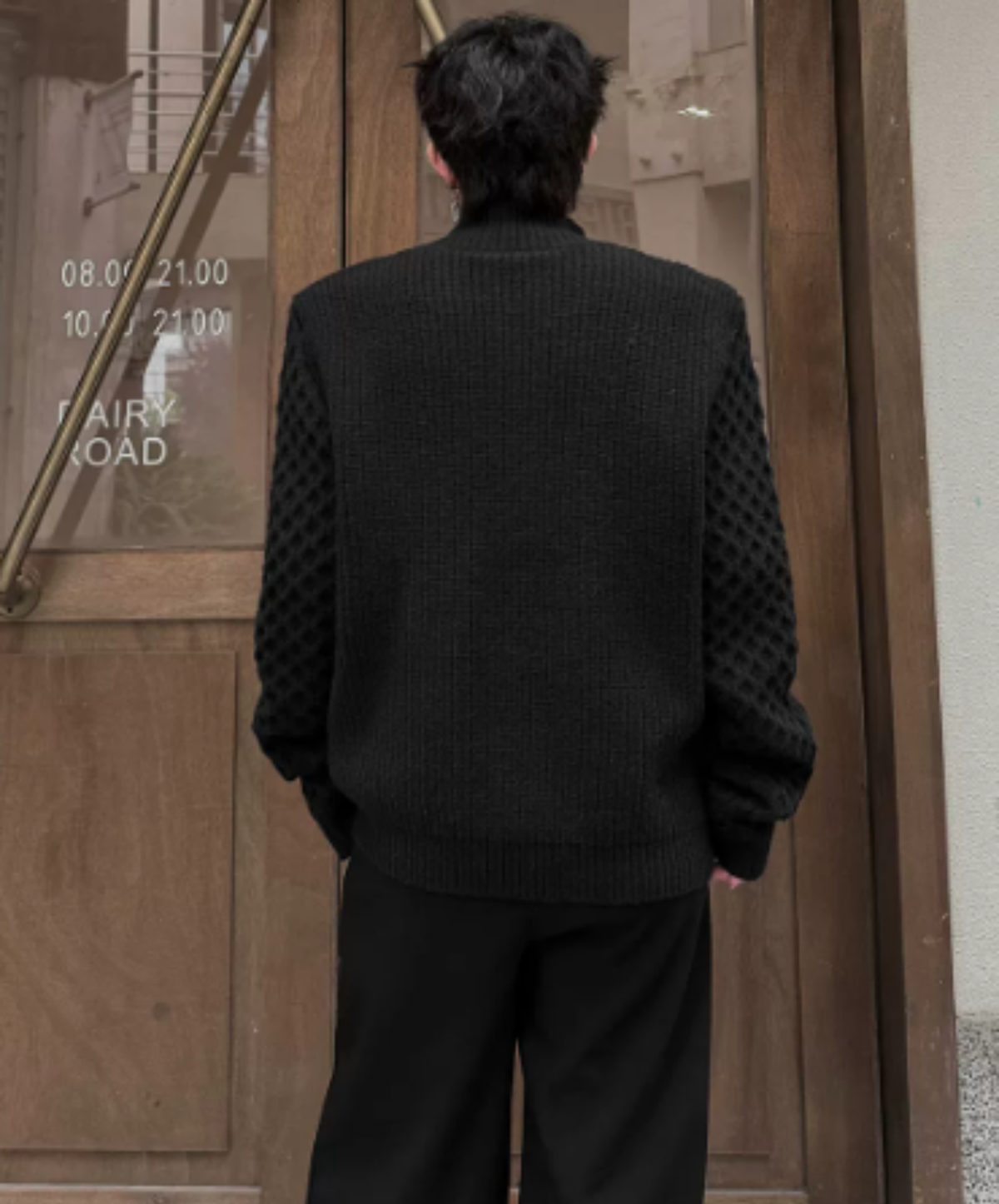 high-neck raised-relief knitting cardigan EN3256