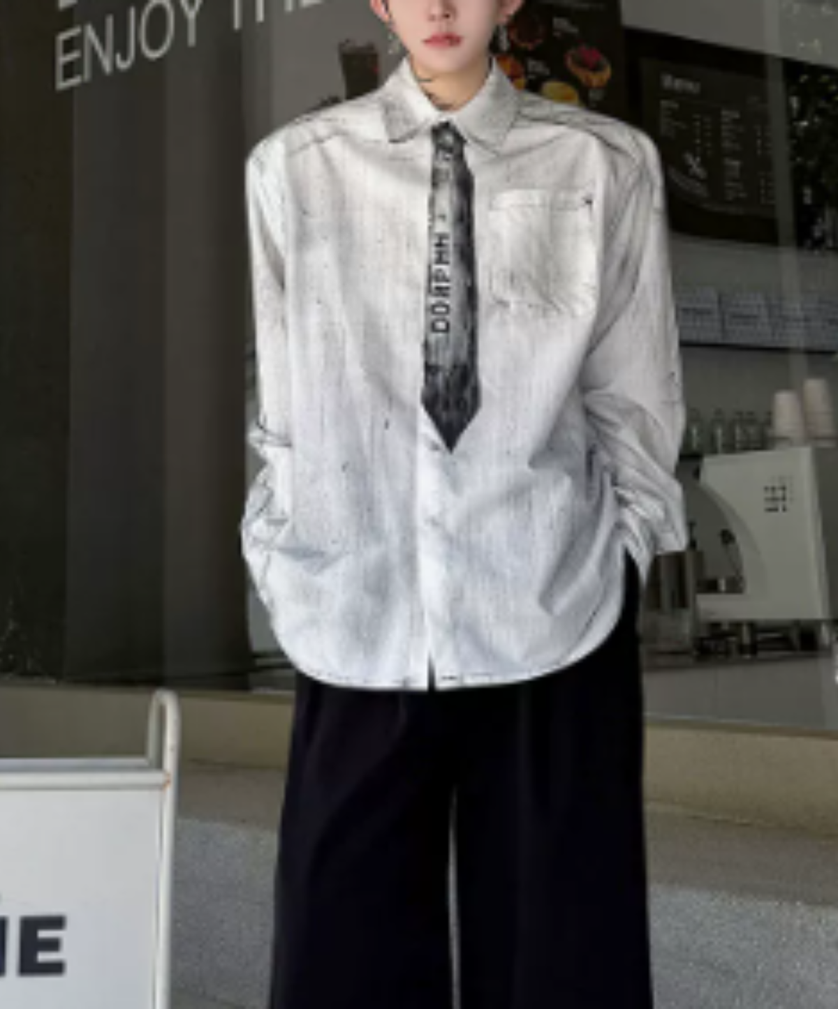 vintage-style tie motif design shirt EN3170